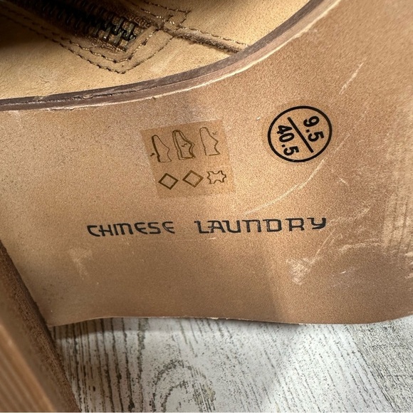 Chinese Laundry Women's Tan Suede Peep-Toe Ankle Booties with Stacked Heel #1380 - Picture 8 of 13